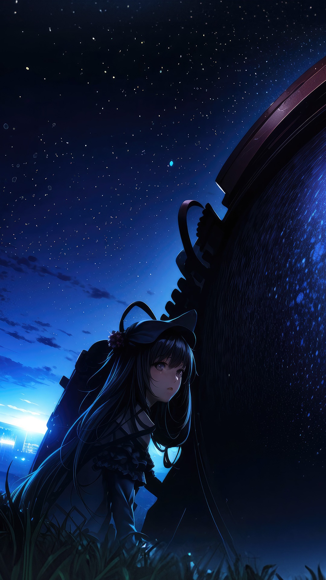 Anime girl looking at the starry sky HD Phone Wallpaper
