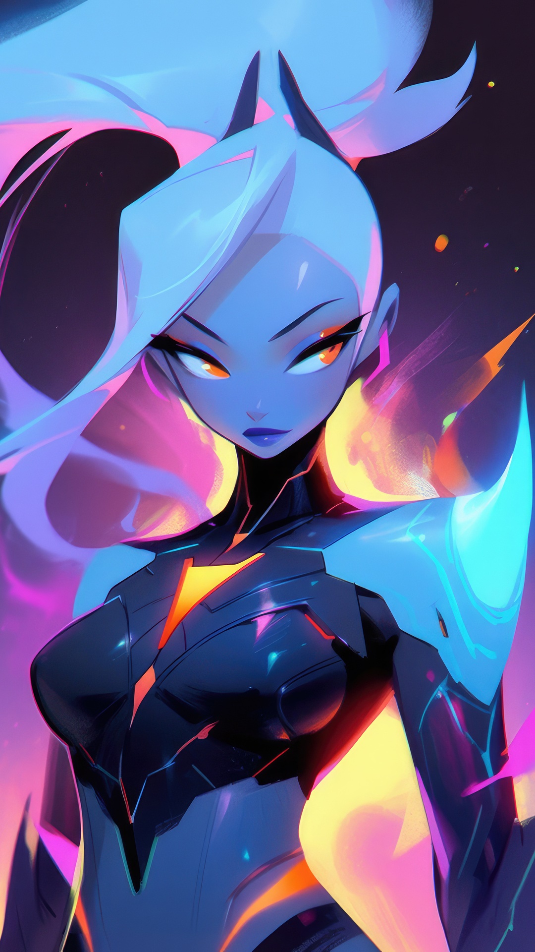 Digital art of a futuristic woman with glowing eyes HD Phone Wallpaper