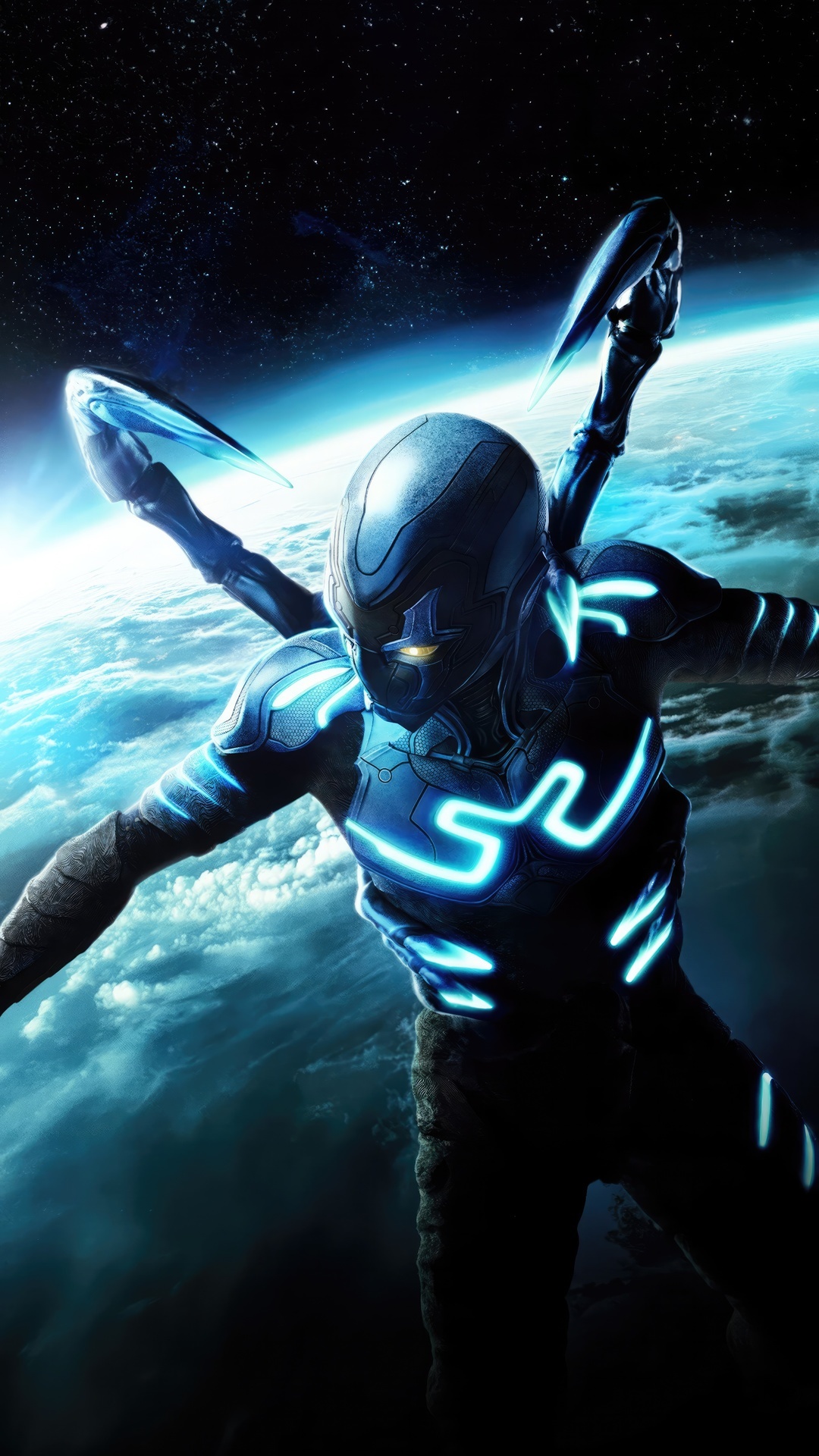 Blue Beetle in Space Above Earth HD Phone Wallpaper