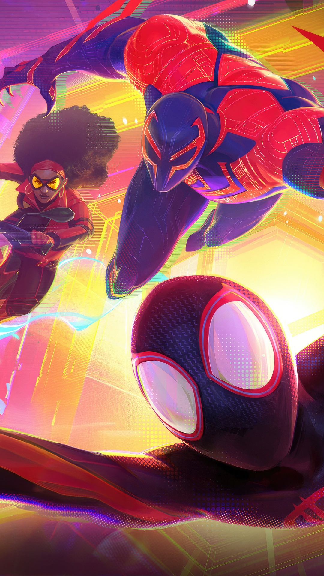 Spider-Man: Across the Spider-Verse characters in action HD Phone Wallpaper
