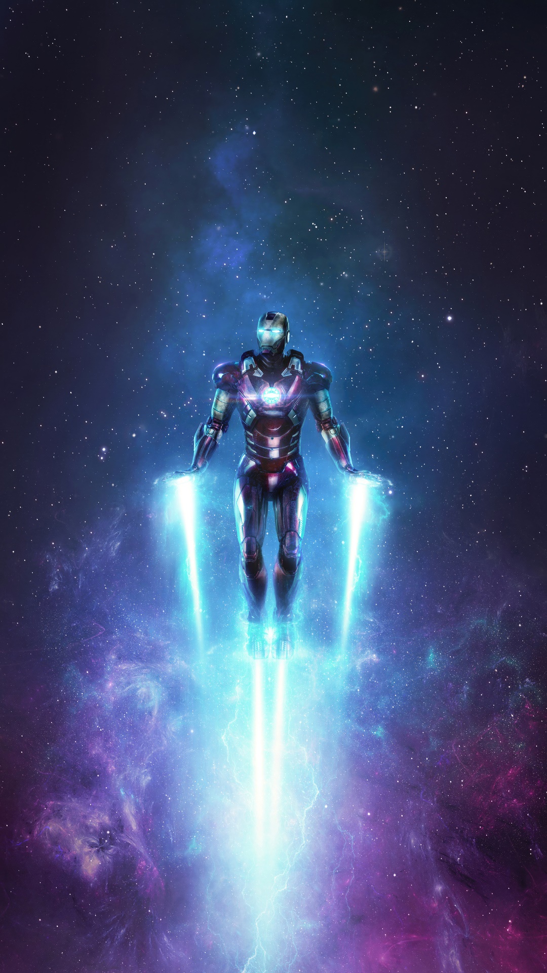 Iron Man in Space with Blue Energy HD Phone Wallpaper