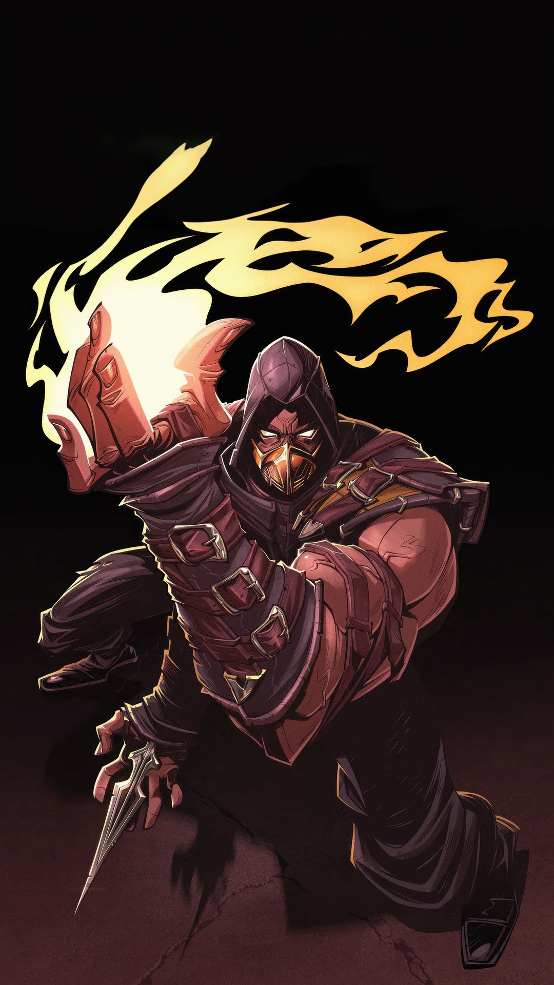 Scorpion from Mortal Kombat 11 with fire HD Phone Wallpaper