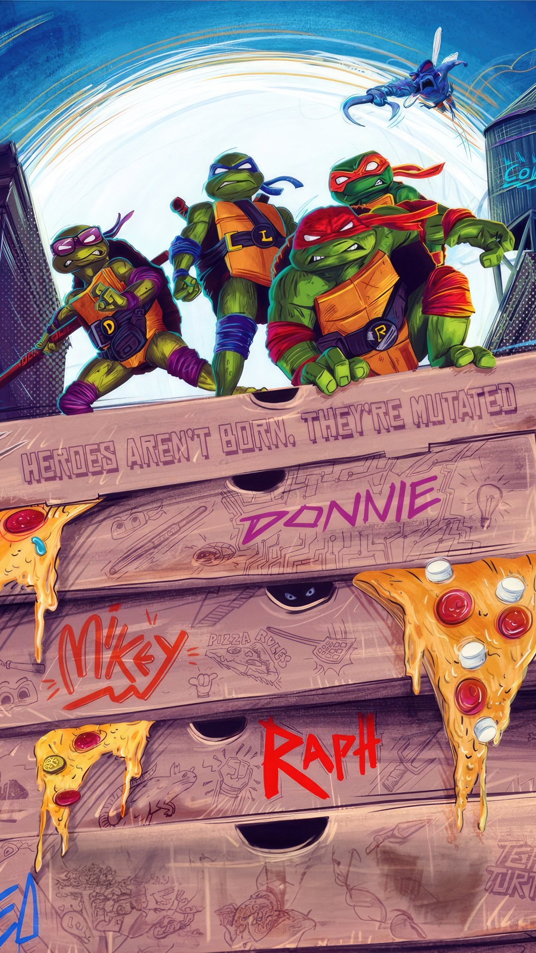 Teenage Mutant Ninja Turtles on Pizza Boxes HD Phone Wallpaper