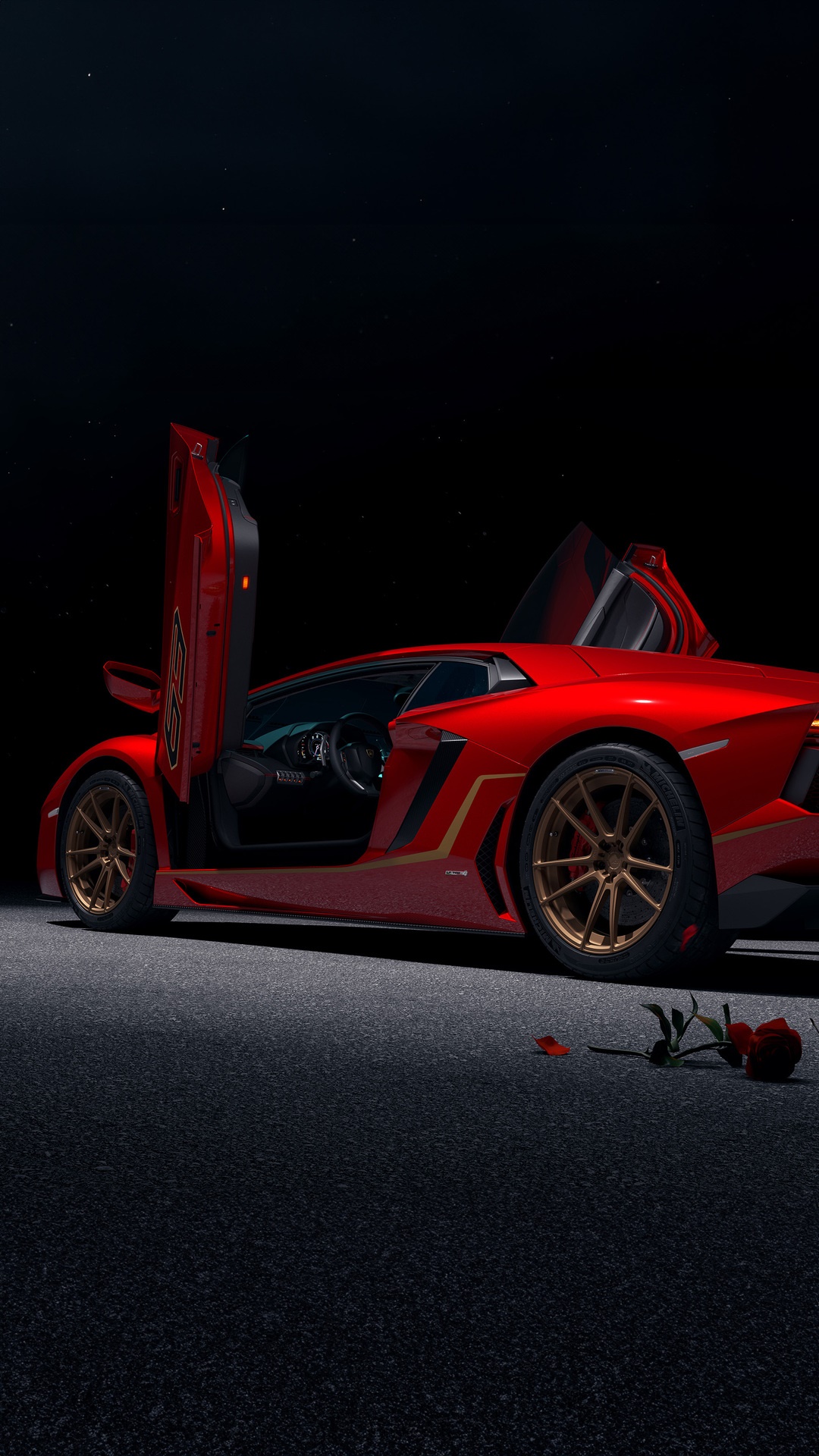 Red Lamborghini Aventador SVJ with doors open HD Phone Wallpaper