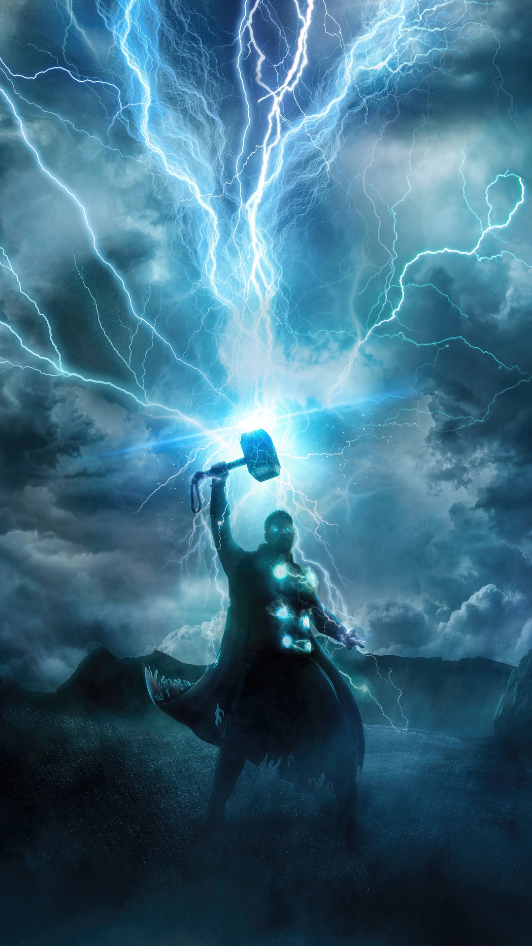 Thor summoning lightning with Mjolnir HD Phone Wallpaper