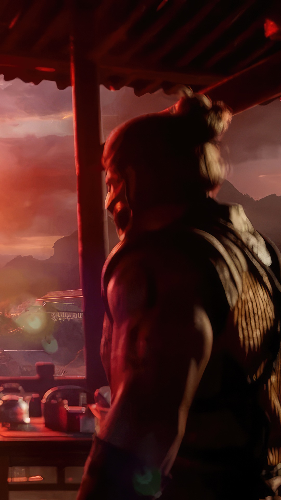 Mortal Kombat 1: Character Looking at Landscape HD Phone Wallpaper