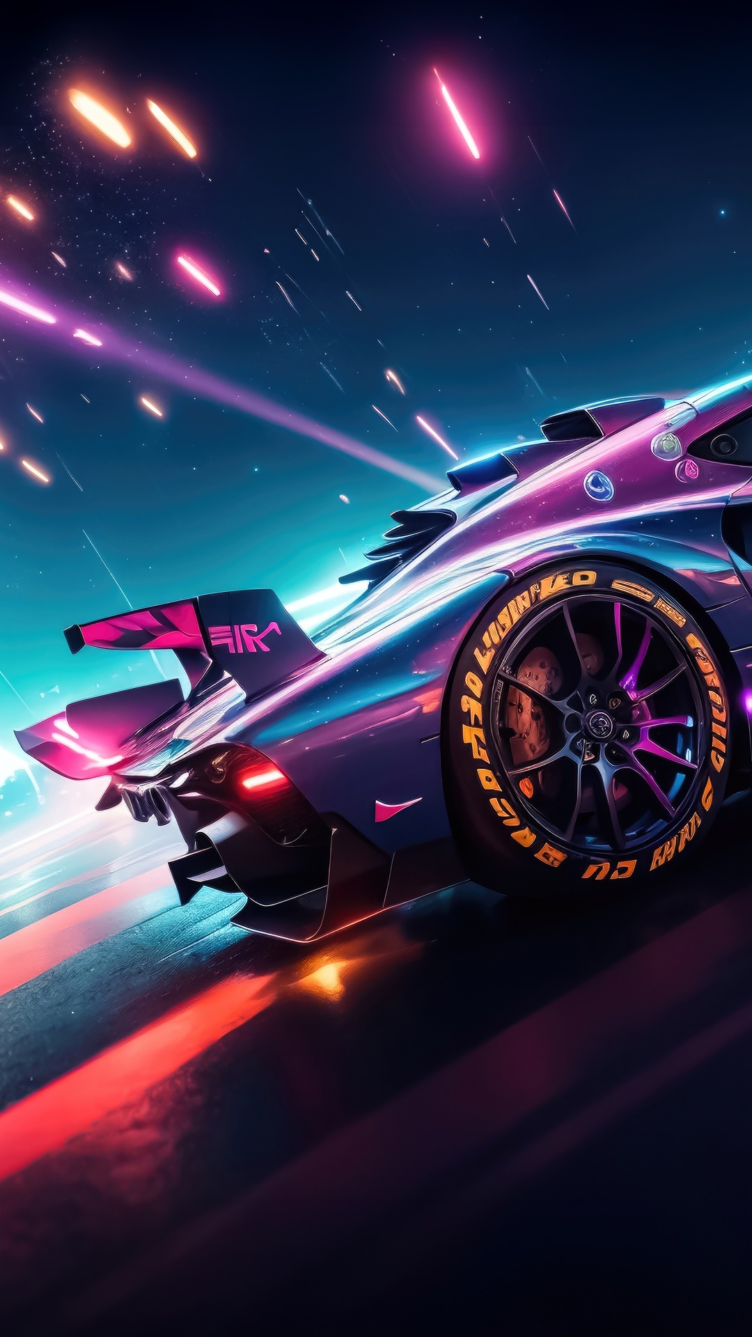 Cyberpunk race car with neon lights HD Phone Wallpaper