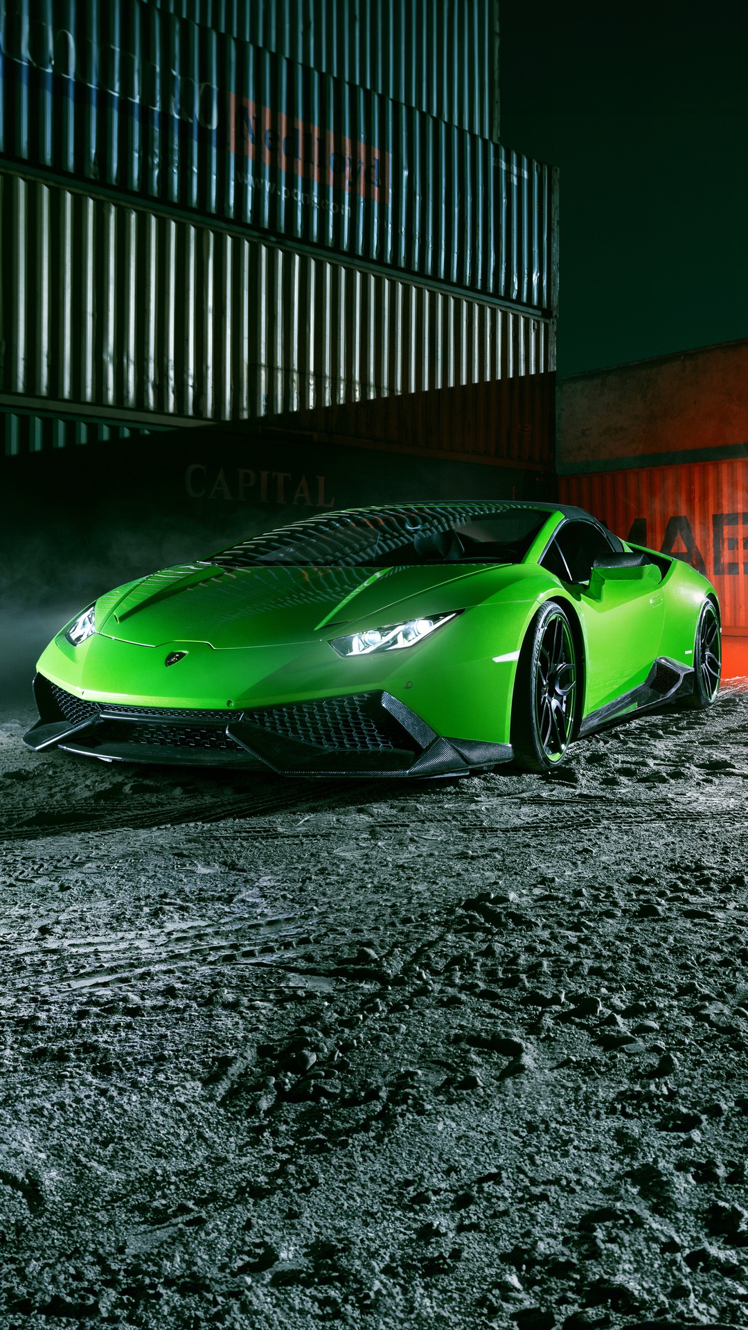 Green Lamborghini Huracan parked on dirt HD Phone Wallpaper