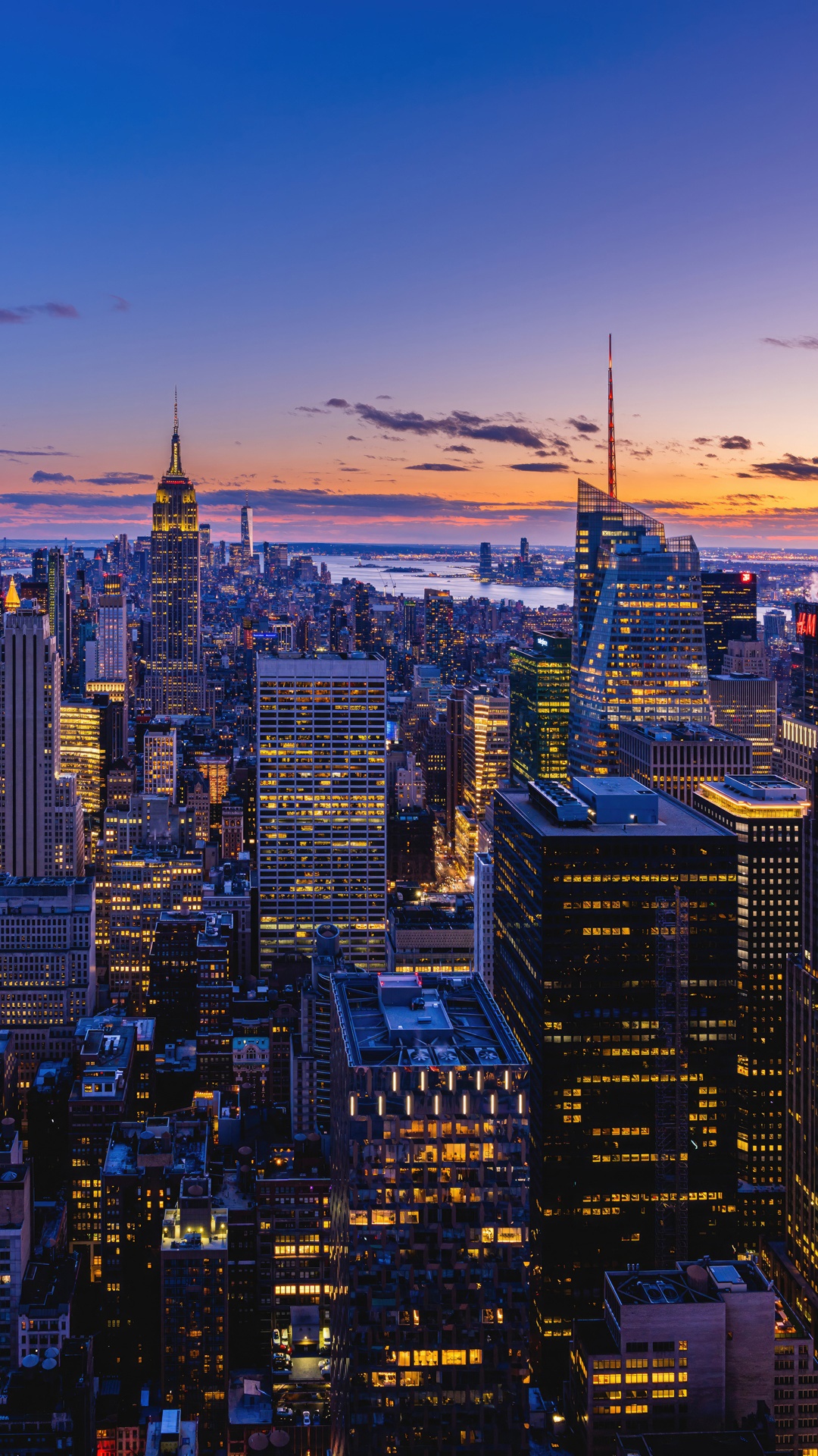 New York City Skyline at Dusk HD Phone Wallpaper