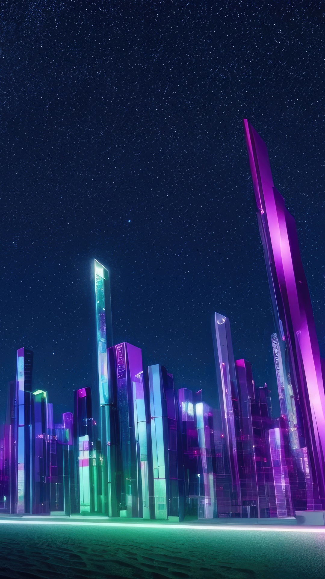 Minimalist skyscrapers under a starry night sky HD Phone Wallpaper