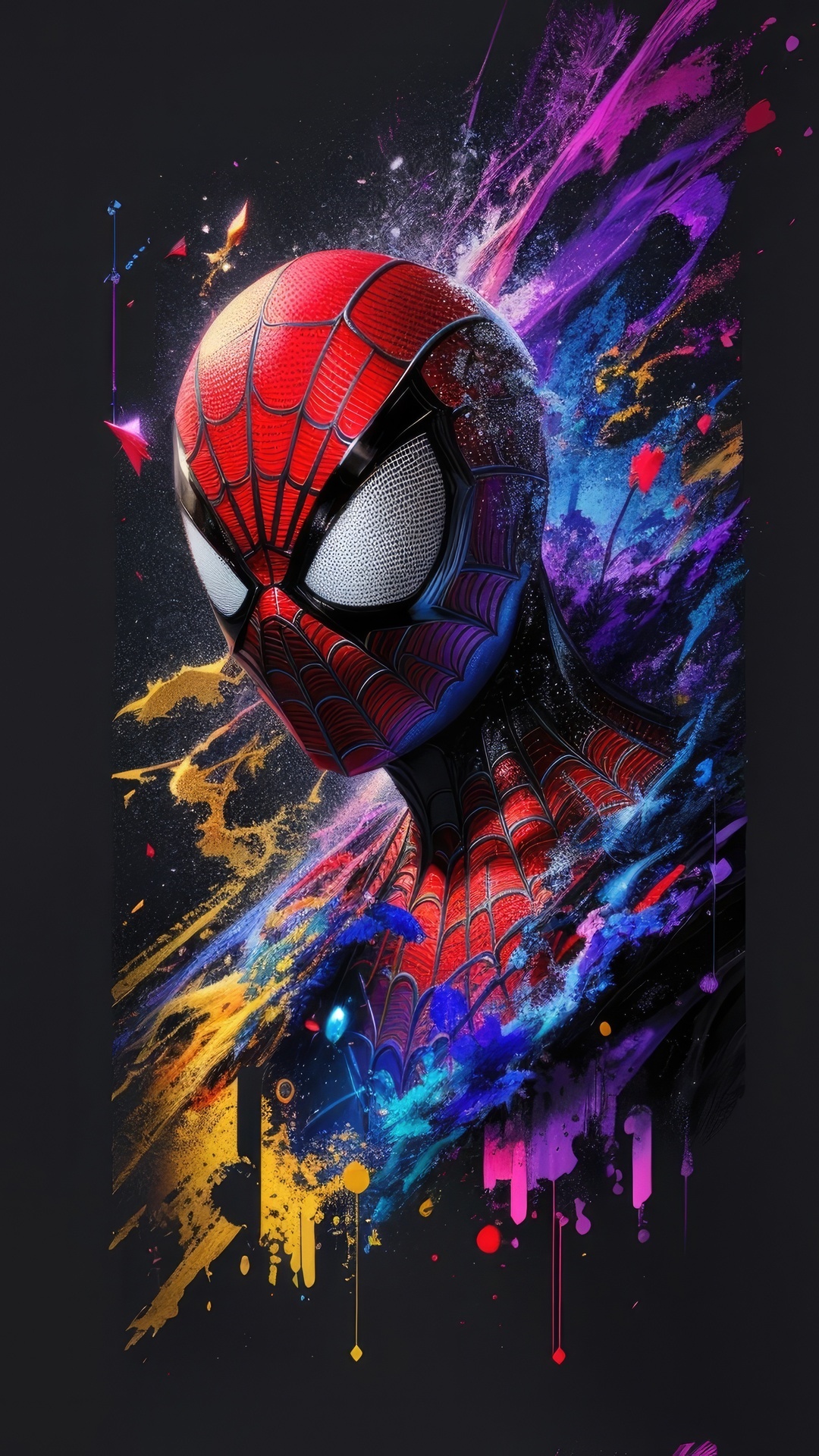 Spiderman artwork with colorful paint splashes HD Phone Wallpaper