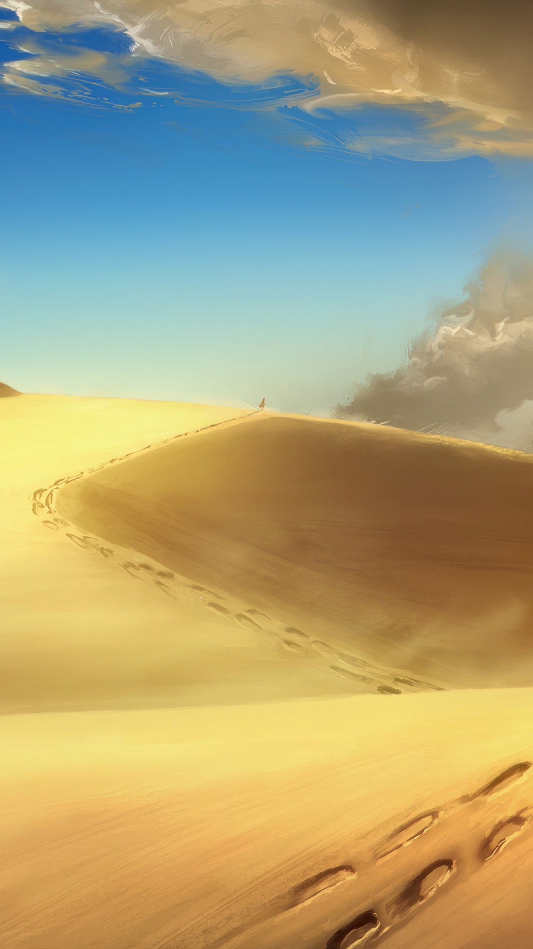 Digital art of a person walking on sand dunes HD Phone Wallpaper