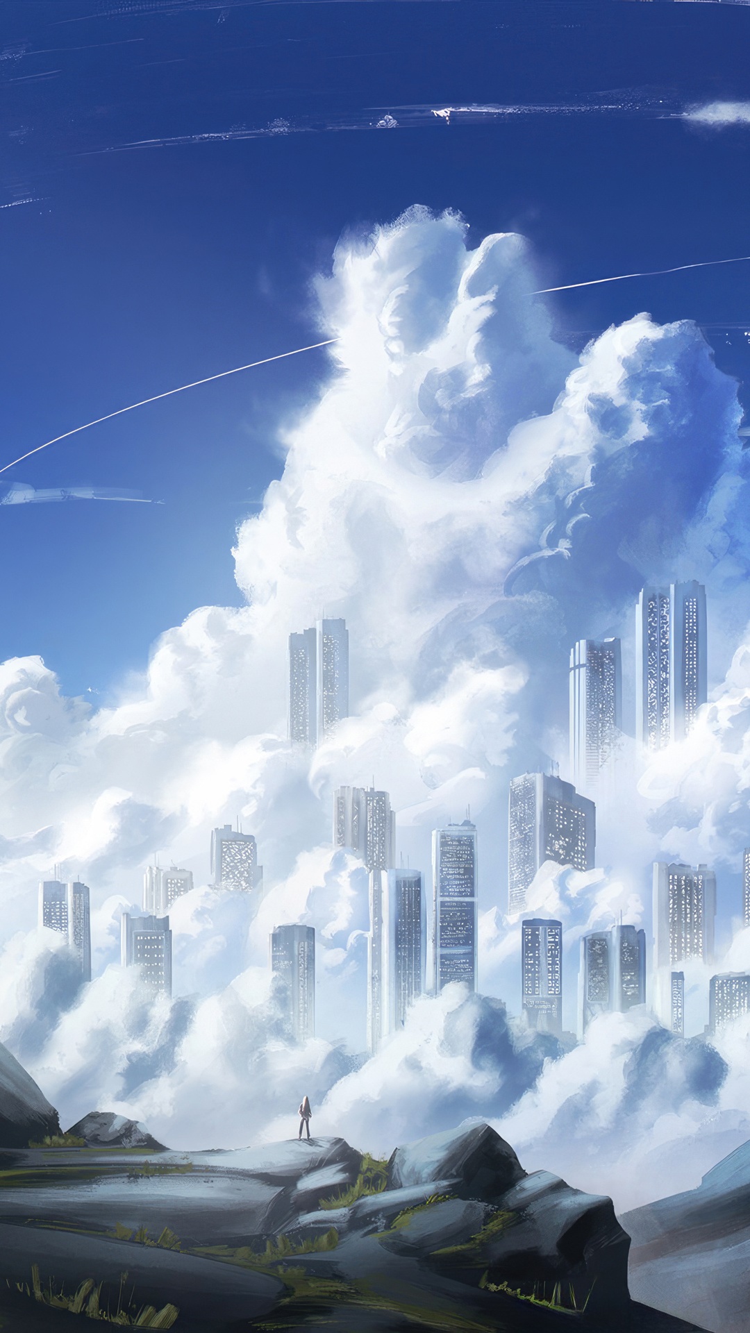 Digital Art of a City in the Clouds HD Phone Wallpaper