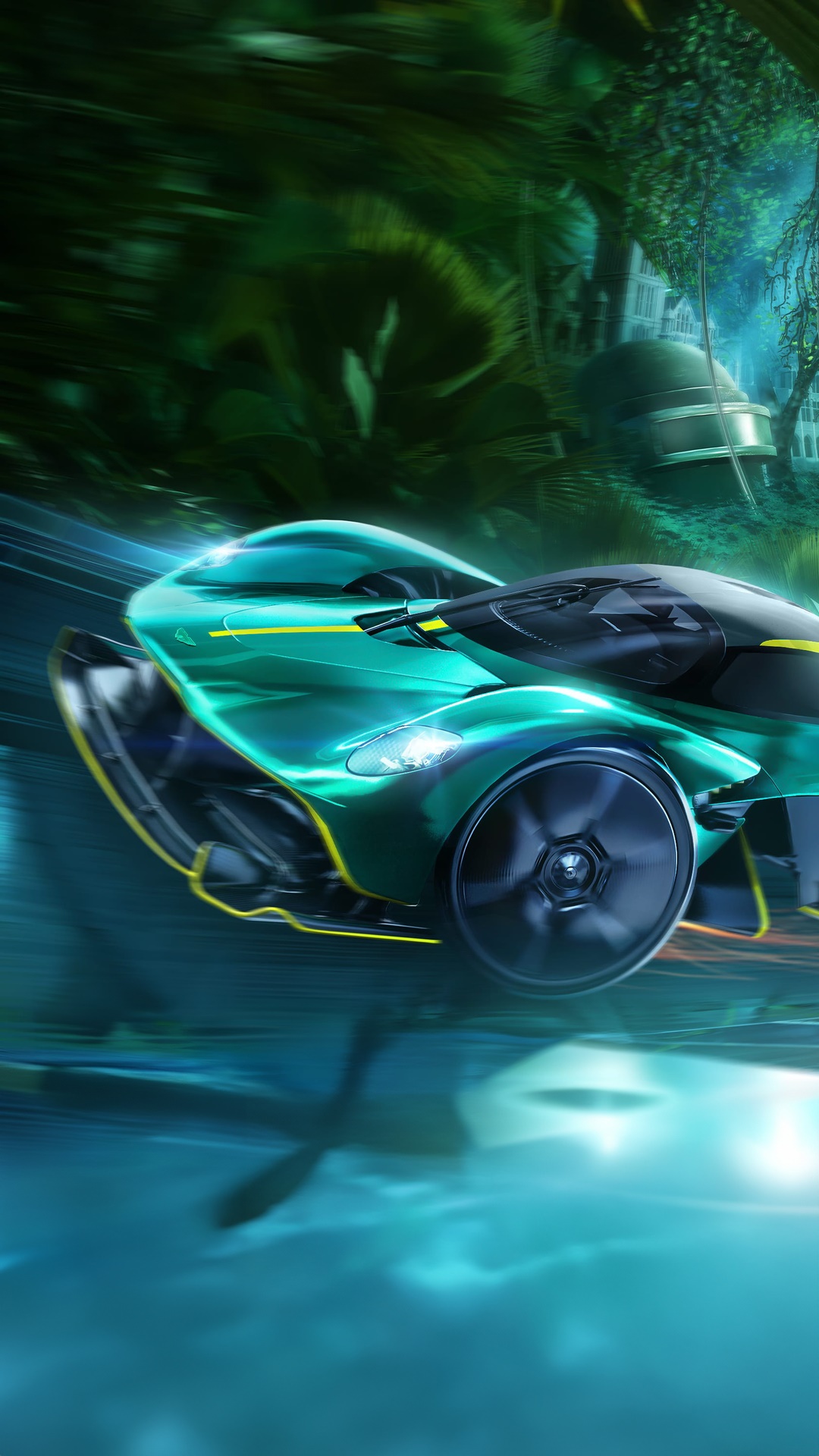 Aston Martin Futuristic Car in Lush Environment HD Phone Wallpaper