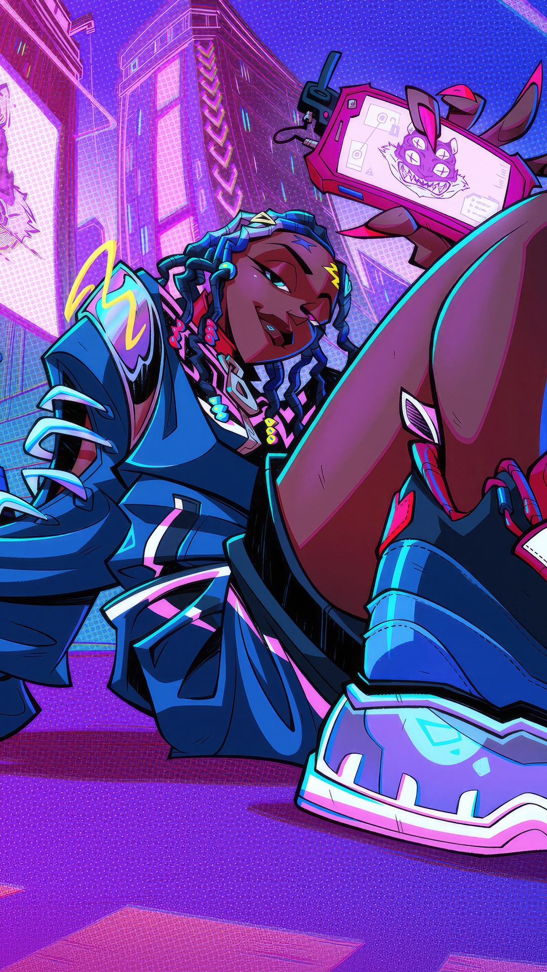 Fortnite character with futuristic city background HD Phone Wallpaper