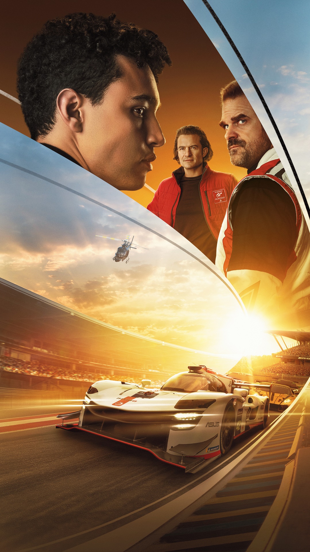 Gran Turismo Movie Poster with Race Car and Helicopter HD Phone Wallpaper