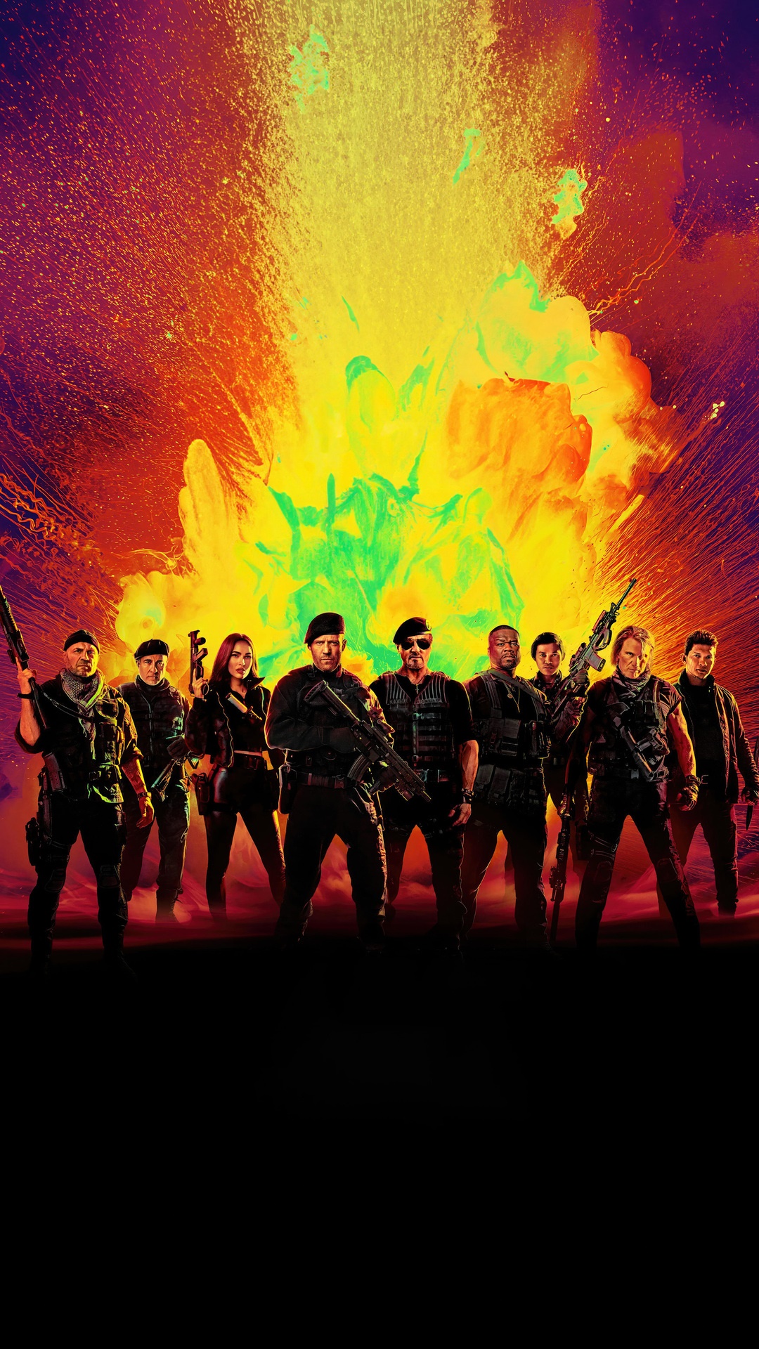 The Expendables 4 Cast with Explosion Background HD Phone Wallpaper