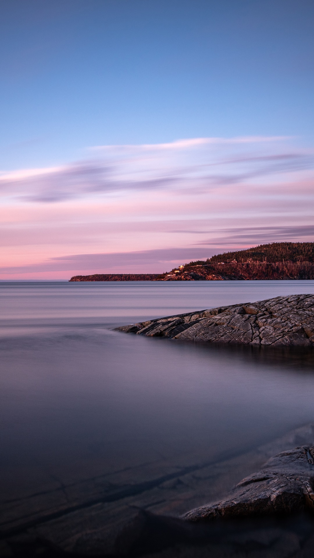 Ocean and rocky shore at sunset HD Phone Wallpaper