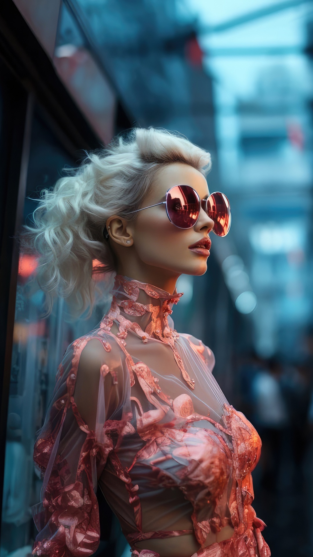 AI girl with blonde hair and sunglasses HD Phone Wallpaper