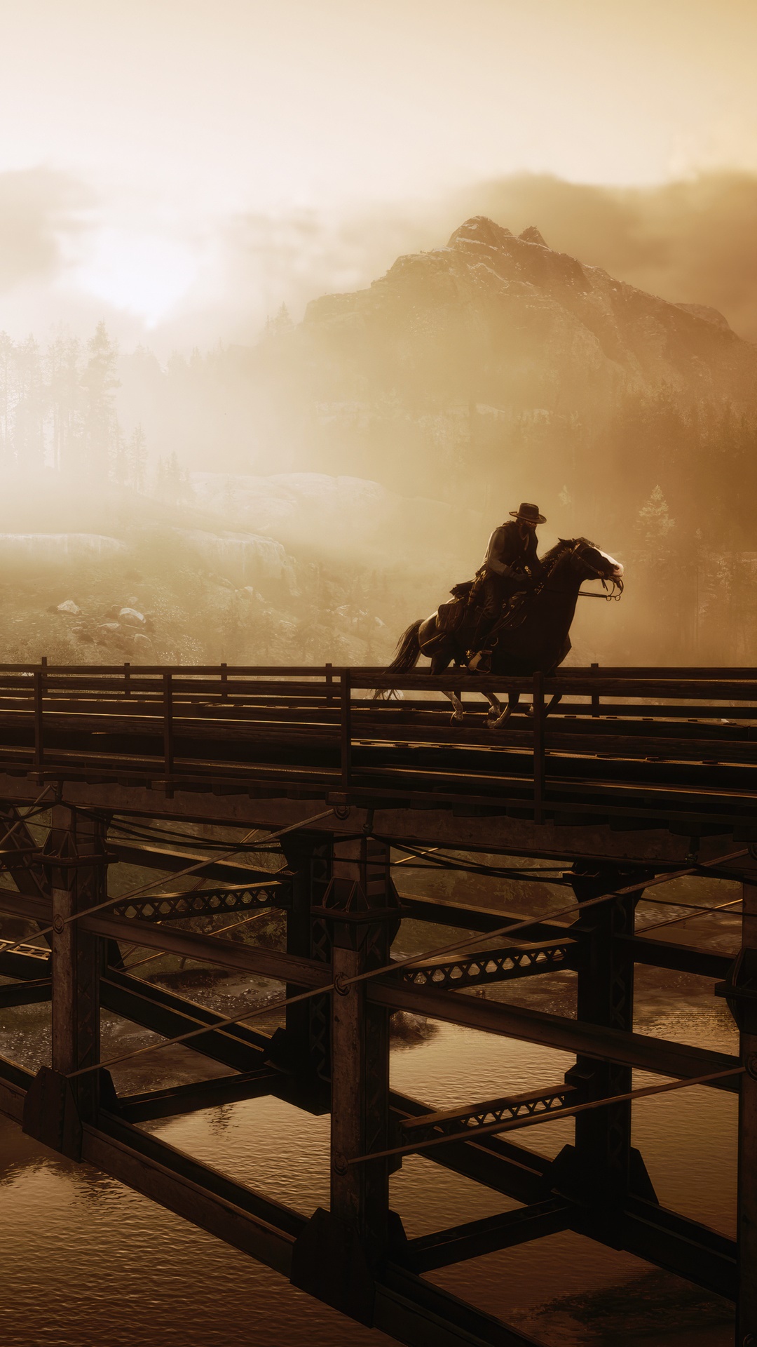 Red Dead Redemption 2 cowboy on a bridge HD Phone Wallpaper