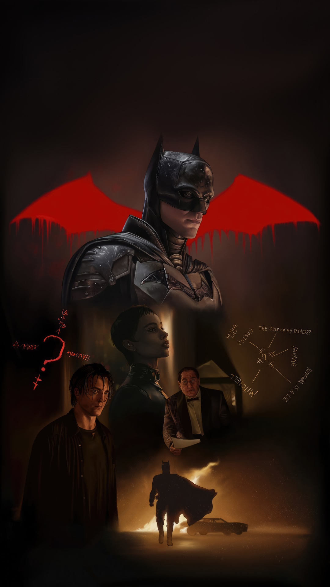 The Batman Poster with Riddler's Clues HD Phone Wallpaper