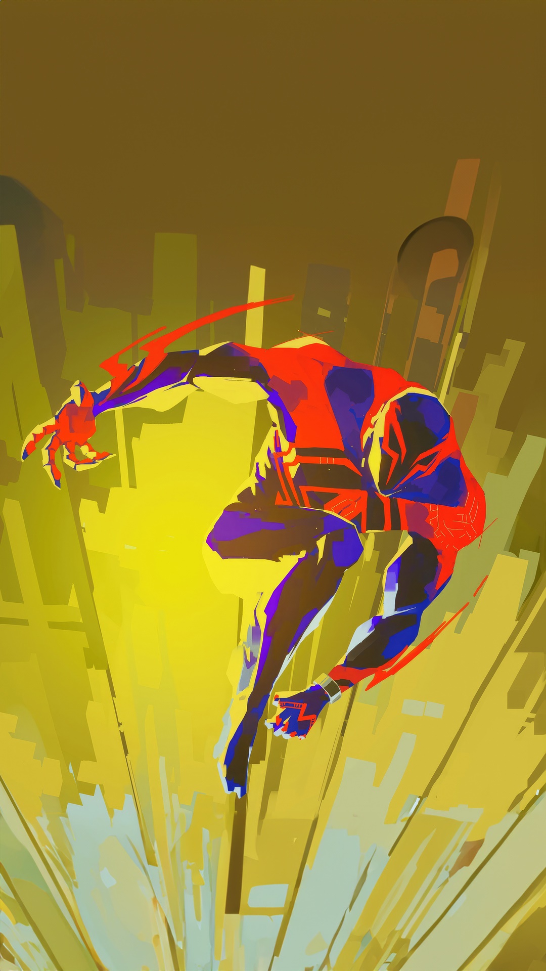 Spider-Man 2099 in a stylized city HD Phone Wallpaper