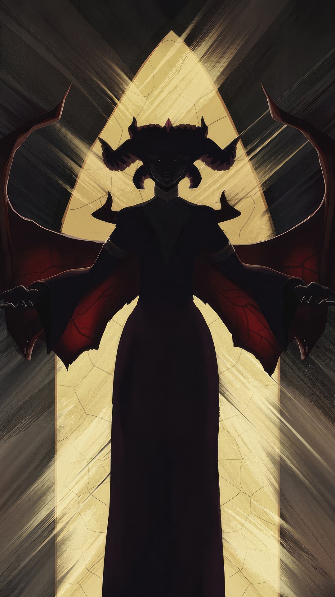 Diablo 4 Character Silhouette with Horns and Wings HD Phone Wallpaper