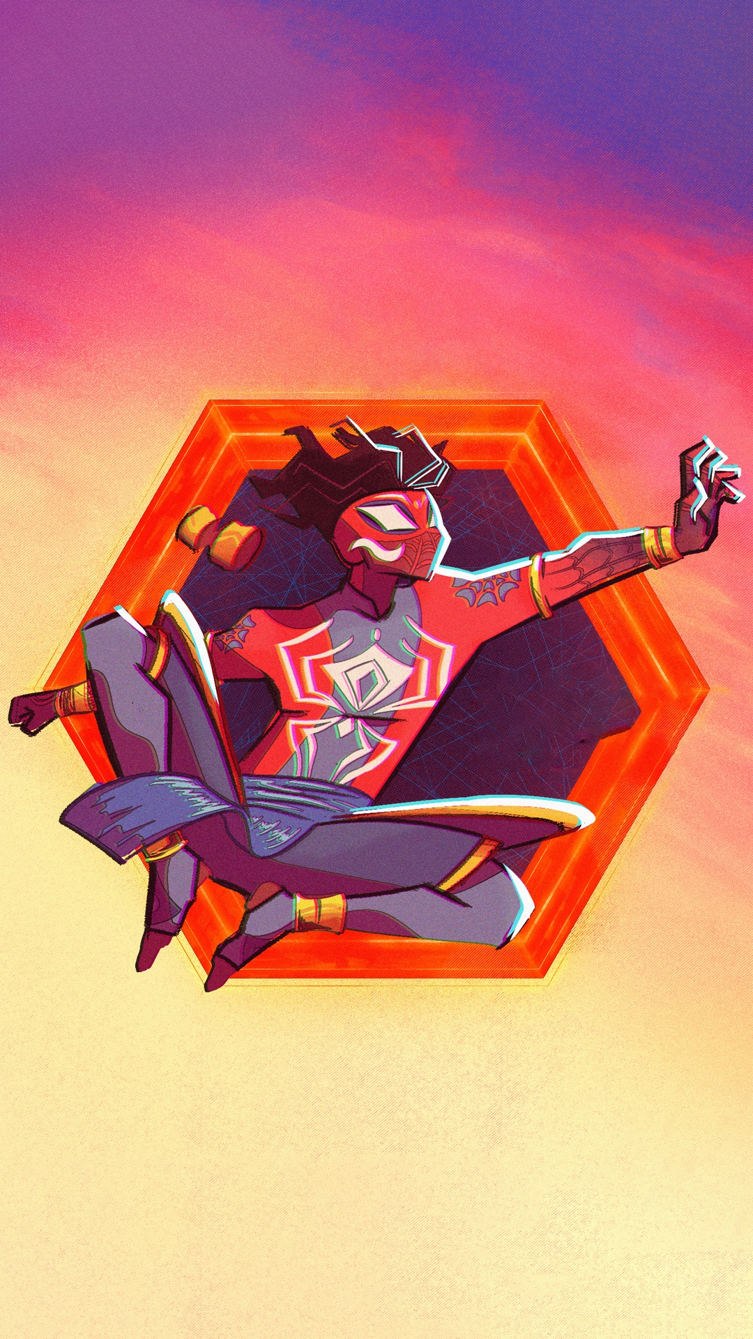 Spider-Man (Spider-Verse) in a Hexagonal Frame HD Phone Wallpaper