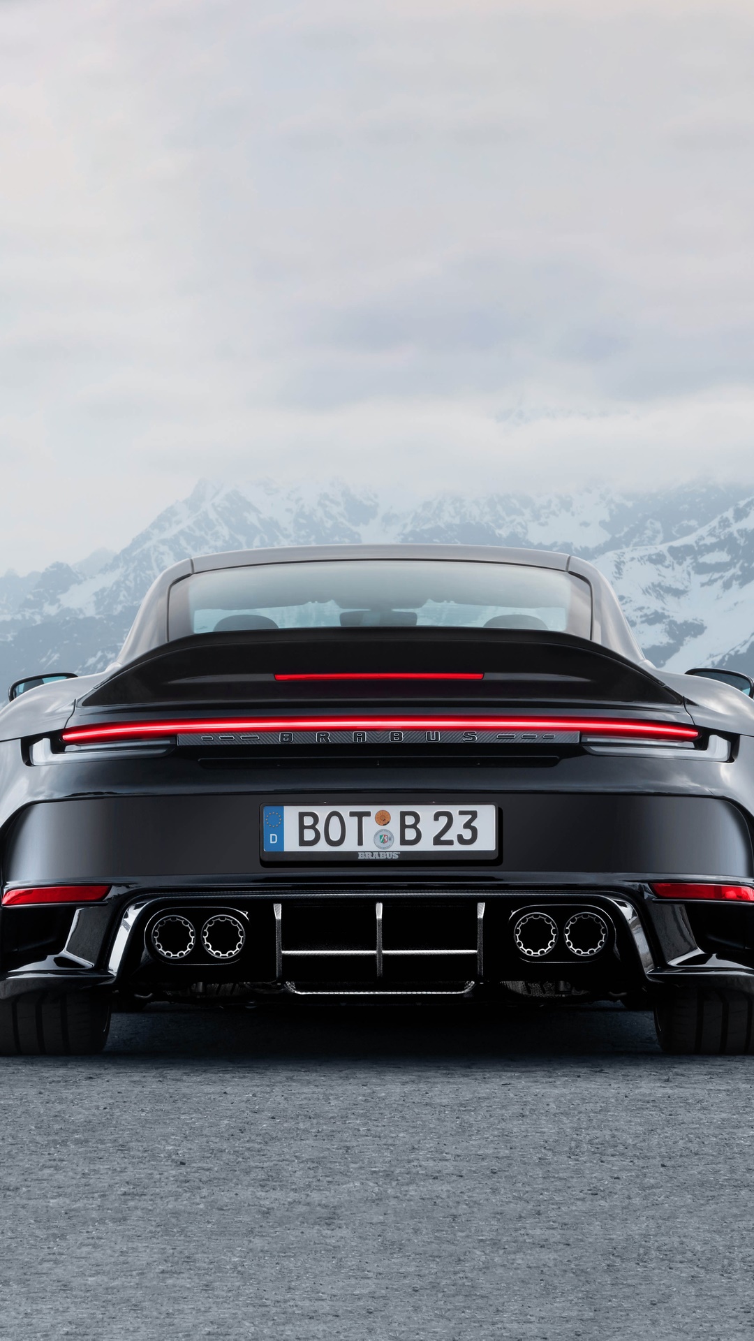Brabus Porsche 911 rear view with mountains HD Phone Wallpaper