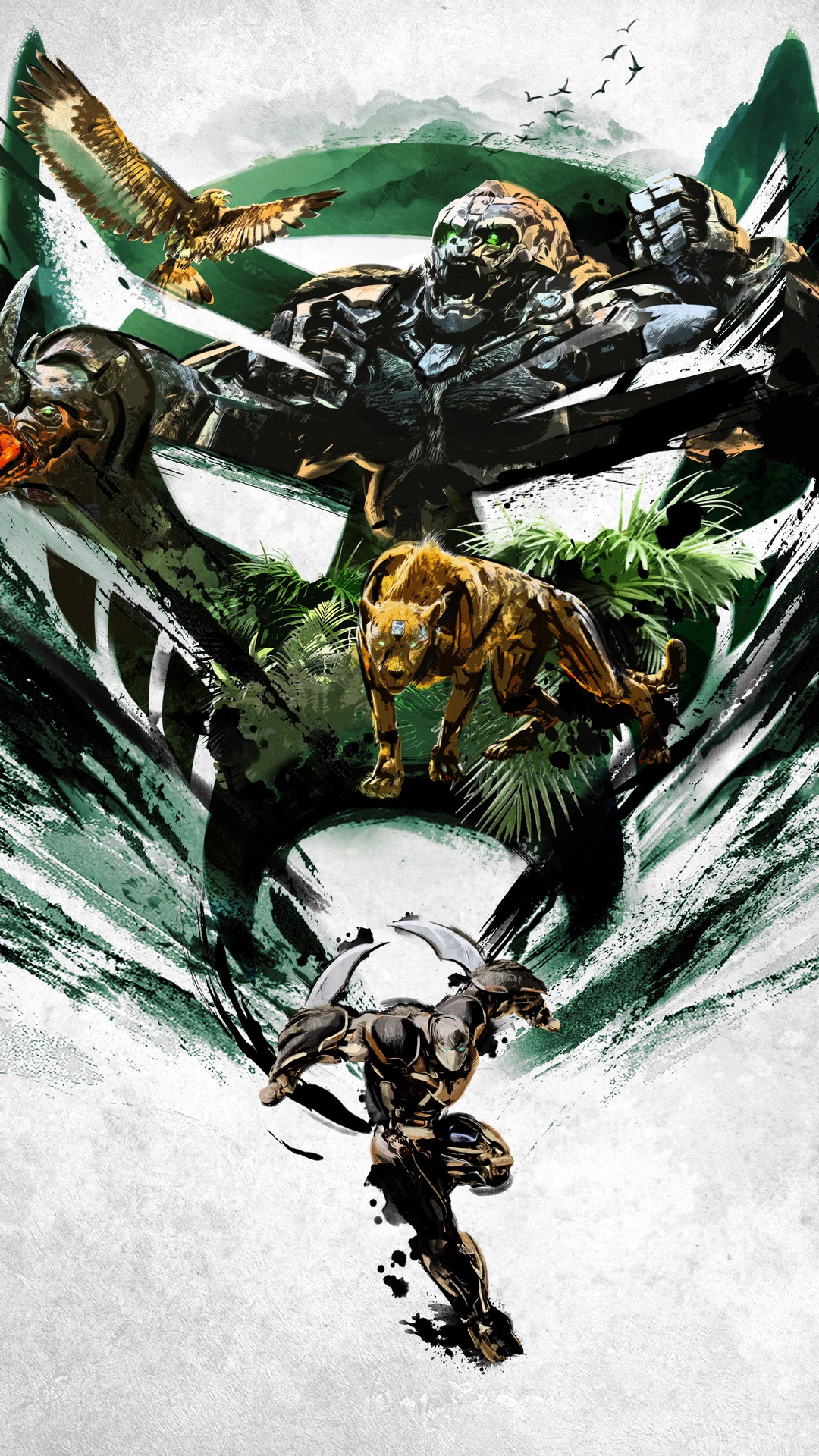 Transformers: Rise of the Beasts characters in action HD Phone Wallpaper