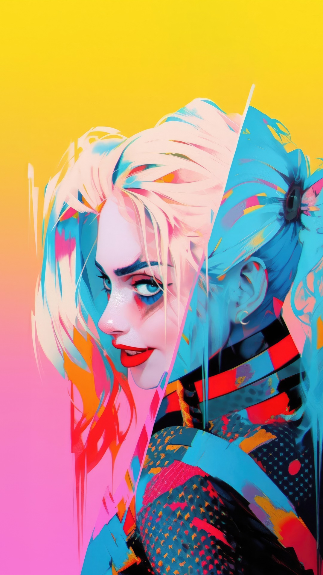 Harley Quinn Digital Art with Abstract Elements HD Phone Wallpaper