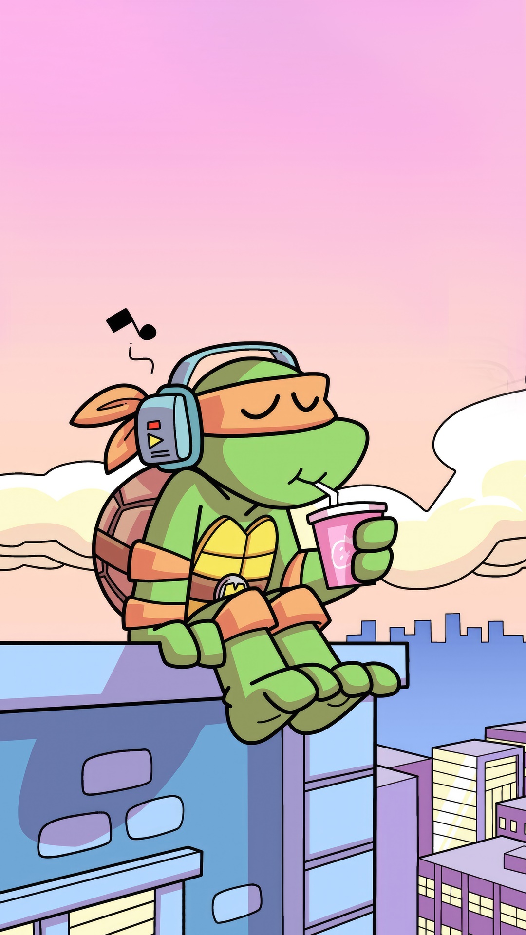 Michelangelo from Teenage Mutant Ninja Turtles listening to music HD Phone Wallpaper