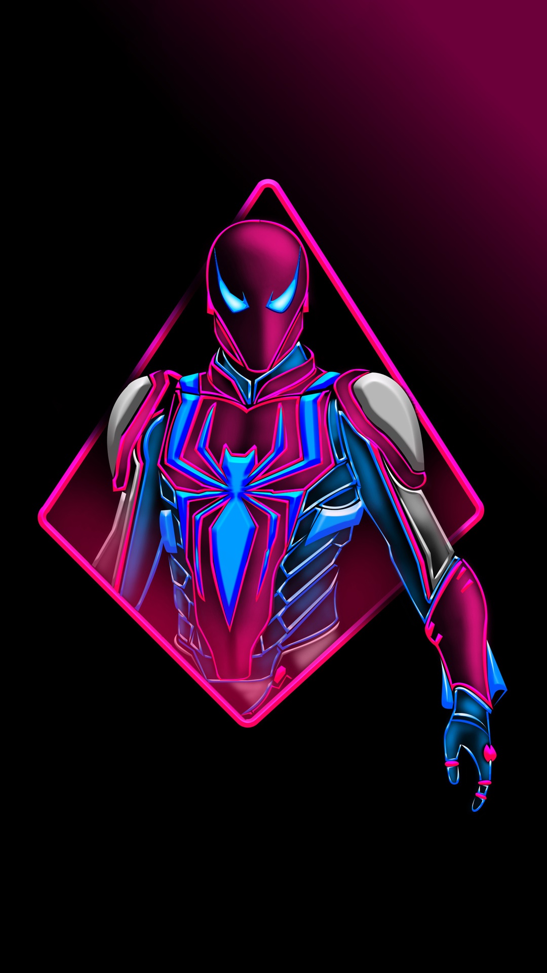 Spiderman Artwork with Neon Pink and Blue Accents HD Phone Wallpaper