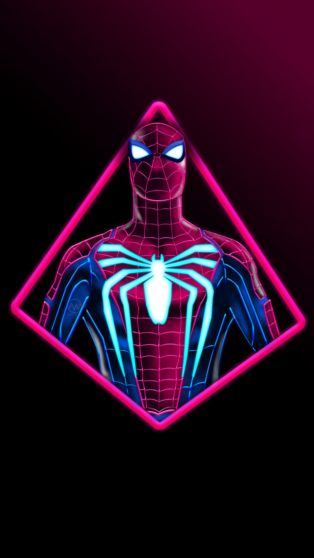 Spiderman in Neon Pink and Blue Suit HD Phone Wallpaper