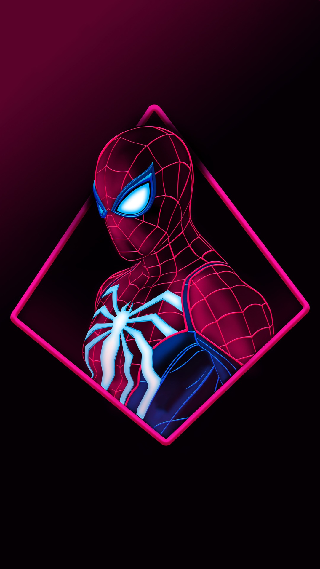 Spiderman Artwork with Neon Pink Frame HD Phone Wallpaper