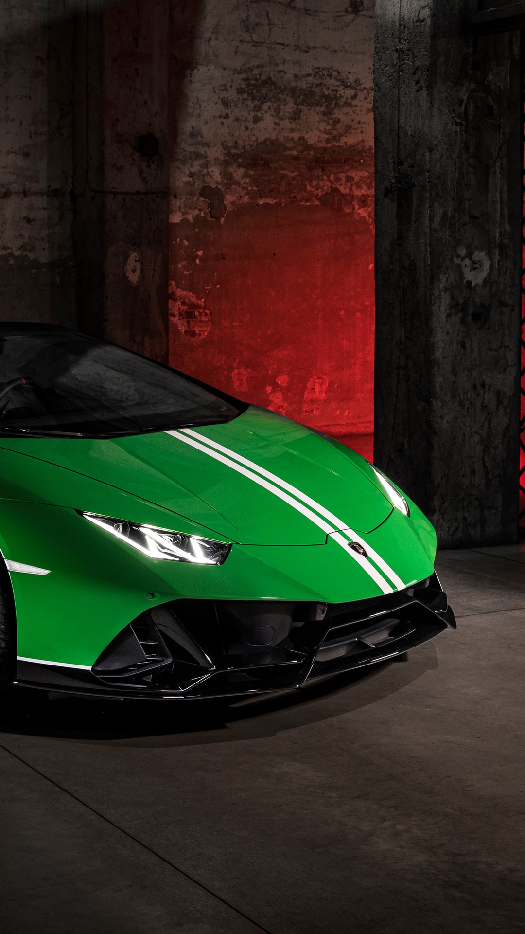 Green Lamborghini Huracan Evo Spyder with White Stripes HD Phone Wallpaper