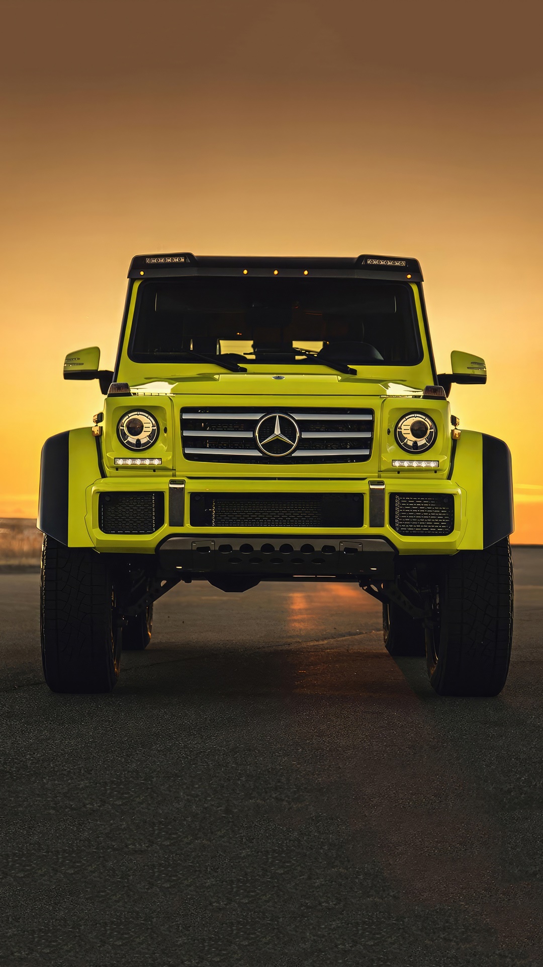 Yellow Mercedes-Benz G-Class SUV at Sunset HD Phone Wallpaper