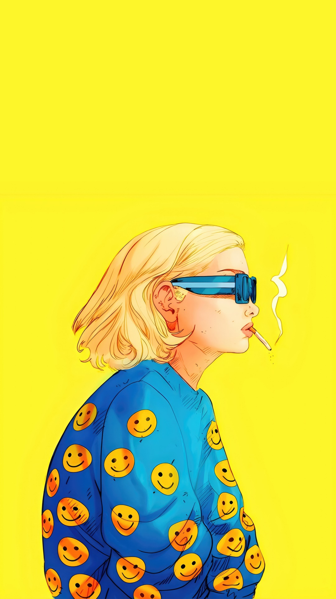Girl with smiley face hoodie and sunglasses smoking HD Phone Wallpaper