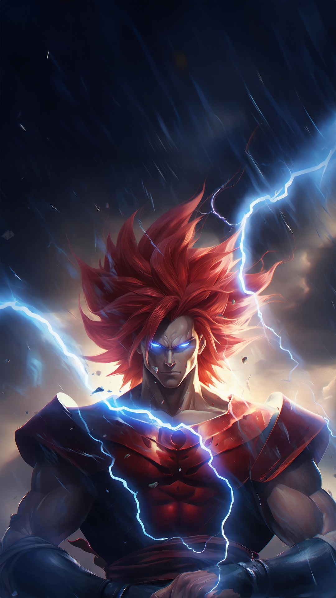 Dragon Ball Z Goku with Red Hair and Lightning HD Phone Wallpaper