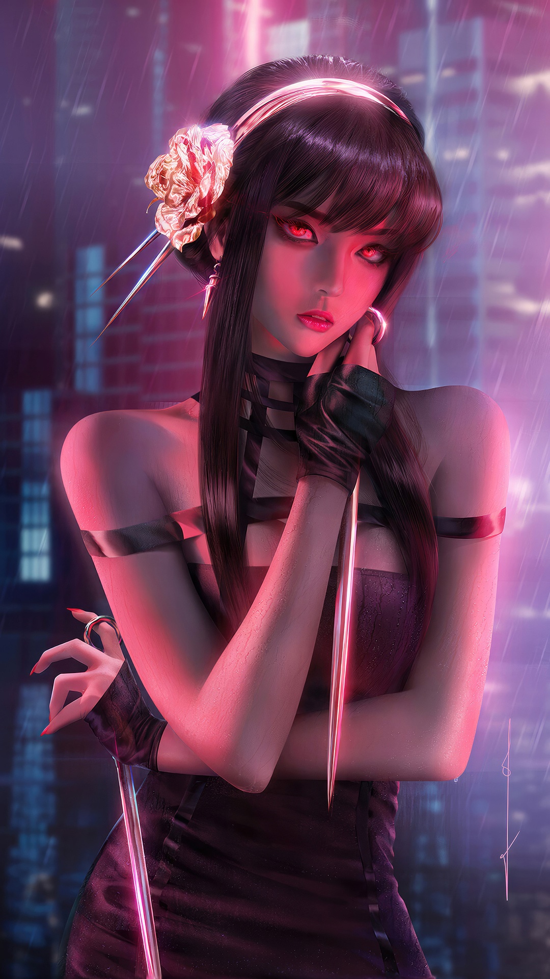 Yor Forger from Spy x Family with knives HD Phone Wallpaper