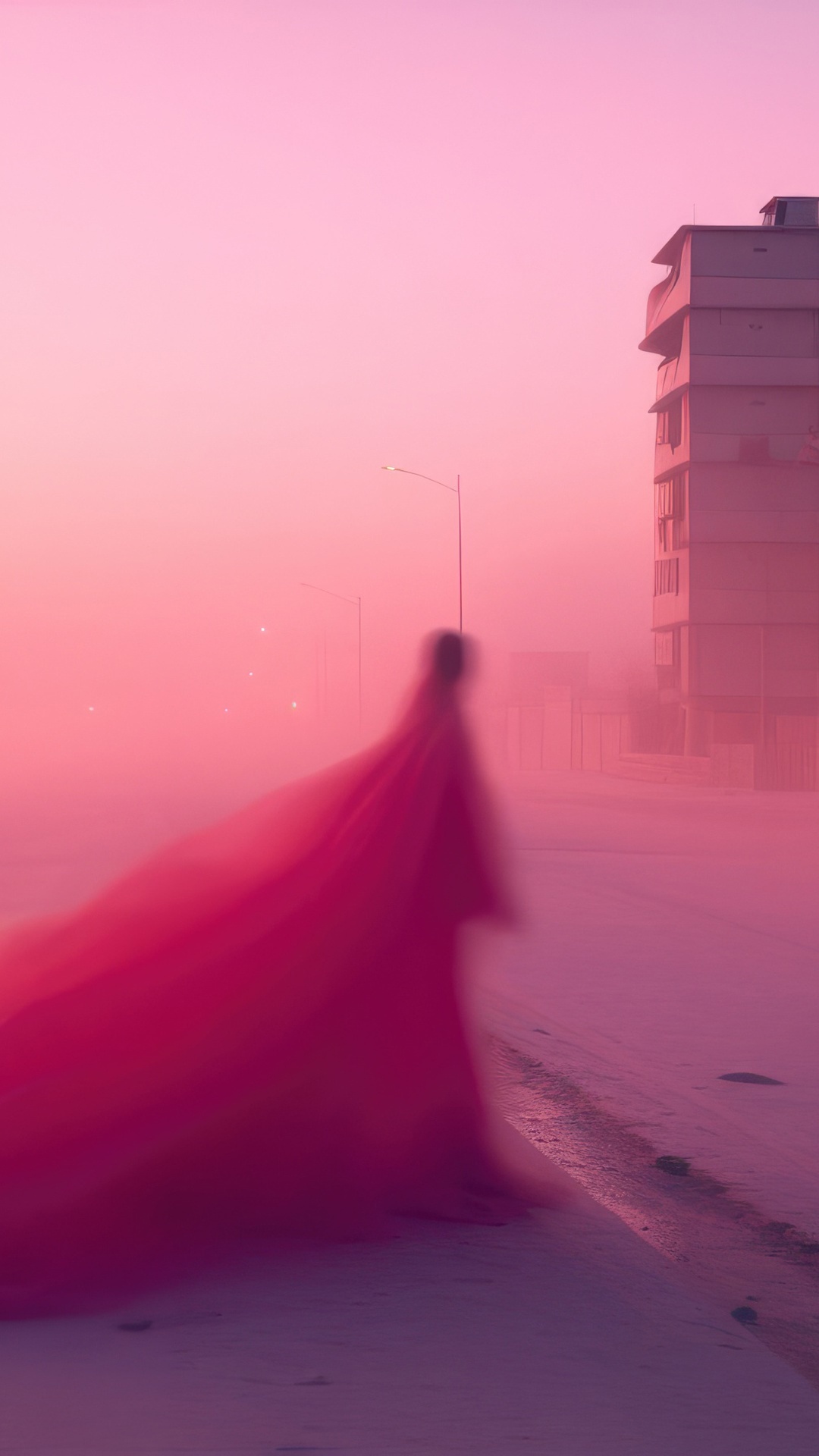 Pink digital art of a figure in a flowing gown HD Phone Wallpaper