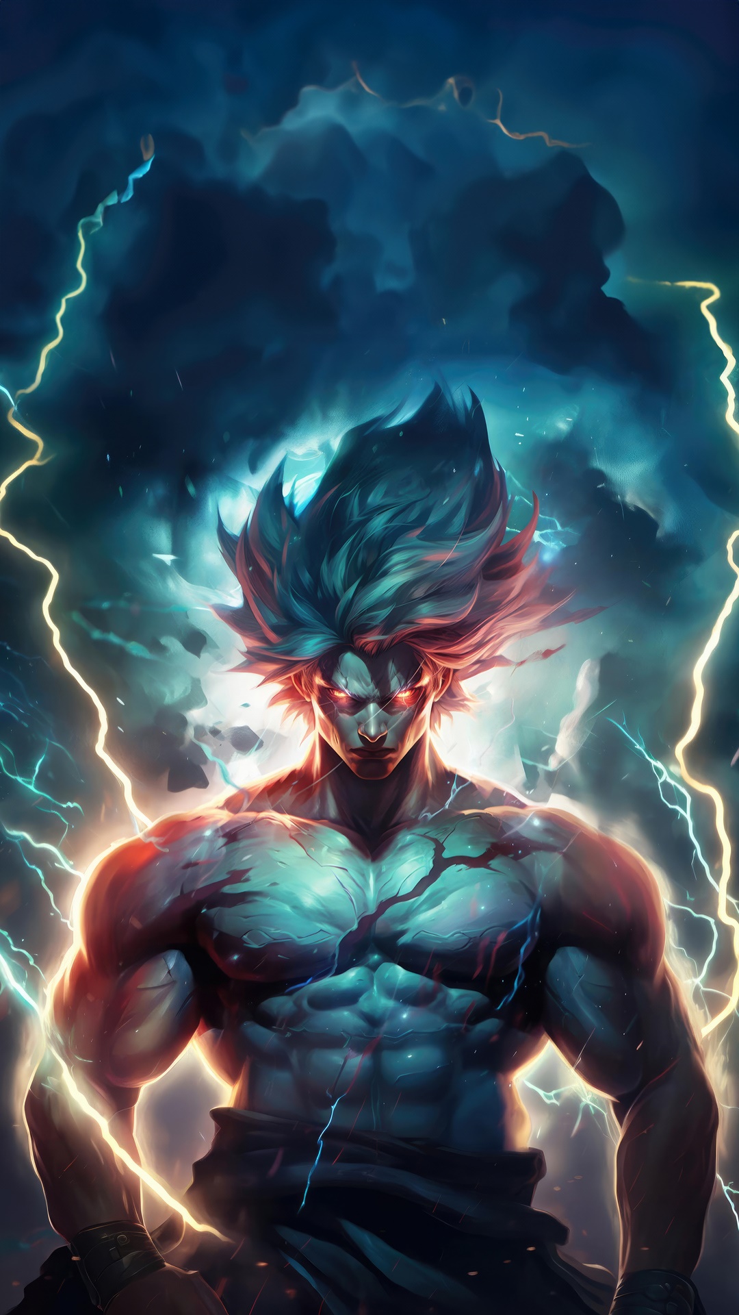 Dragon Ball Z character with glowing eyes and spiky hair HD Phone Wallpaper