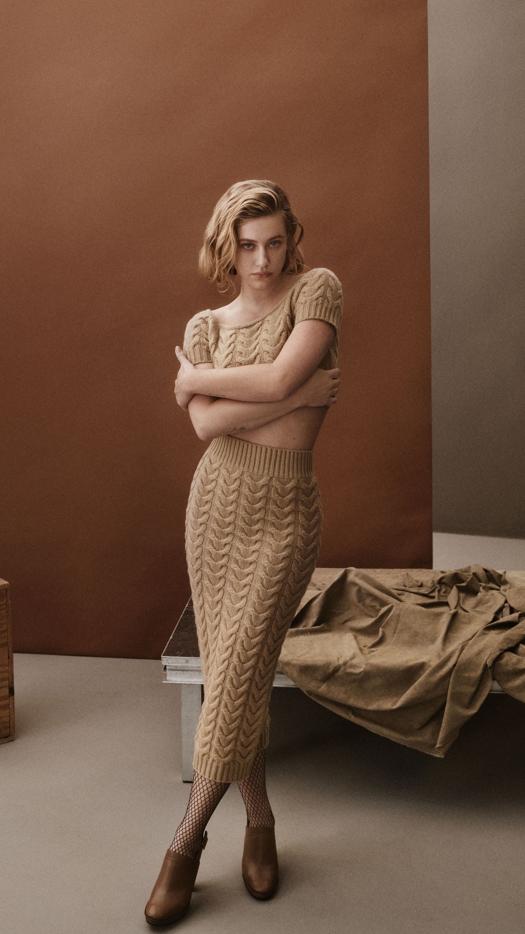 Lili Reinhart in a knitted outfit photoshoot HD Phone Wallpaper