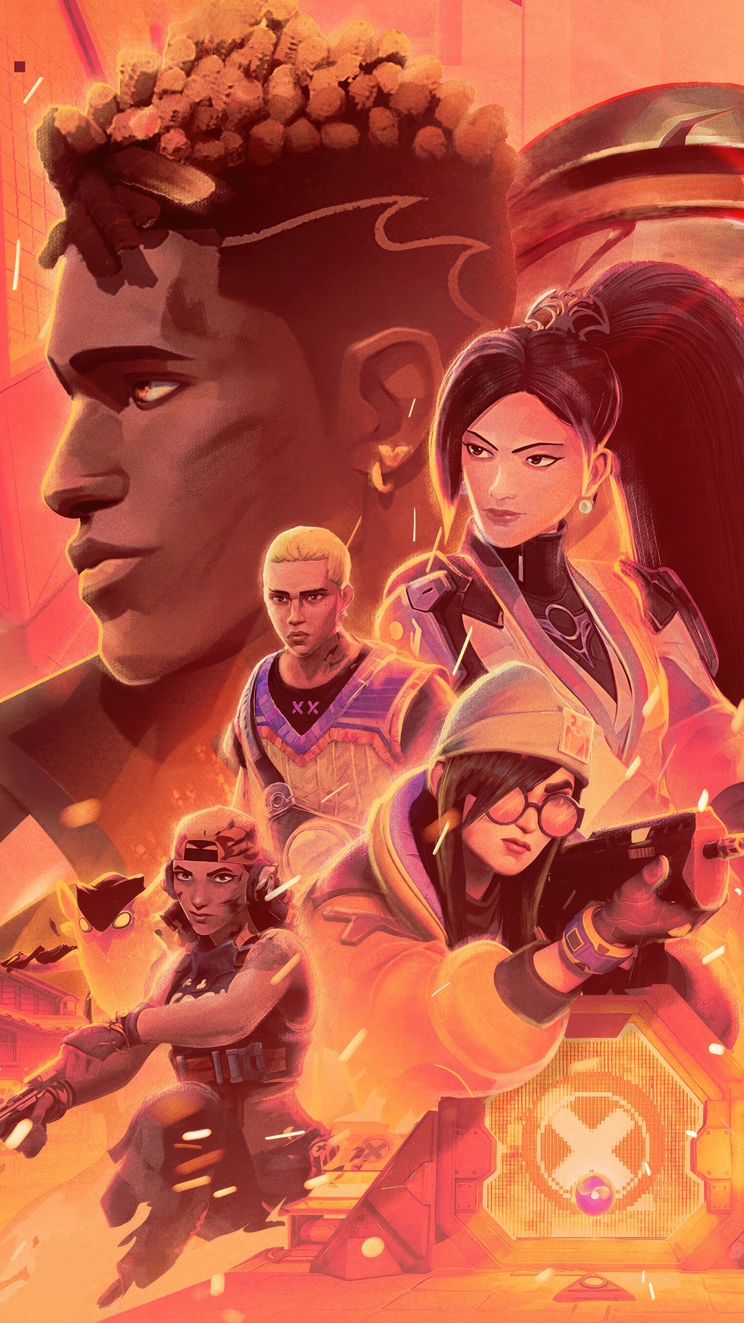 Valorant characters in a fiery scene HD Phone Wallpaper