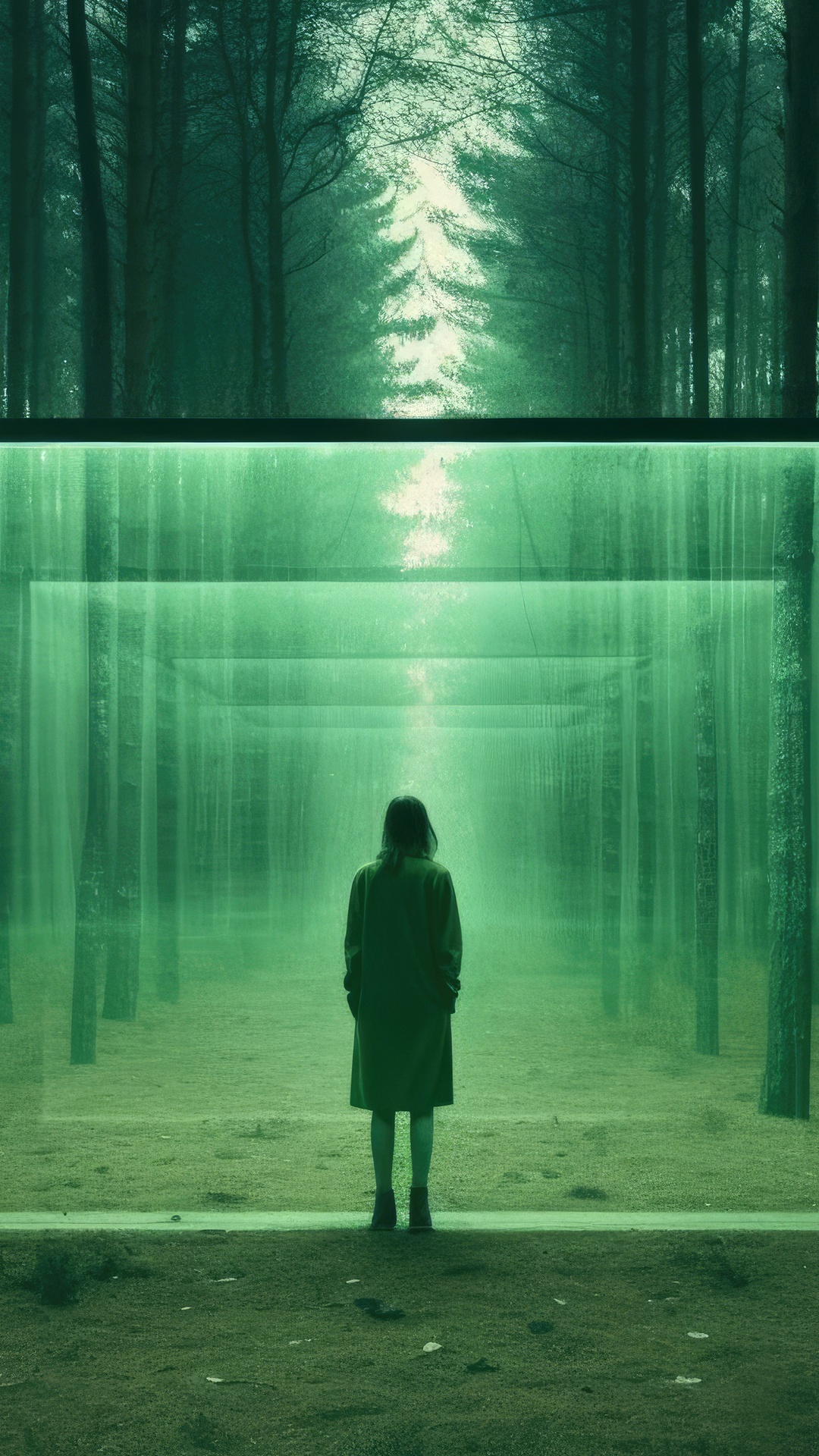 A person stands in a green forest with light filtering through trees. HD Phone Wallpaper