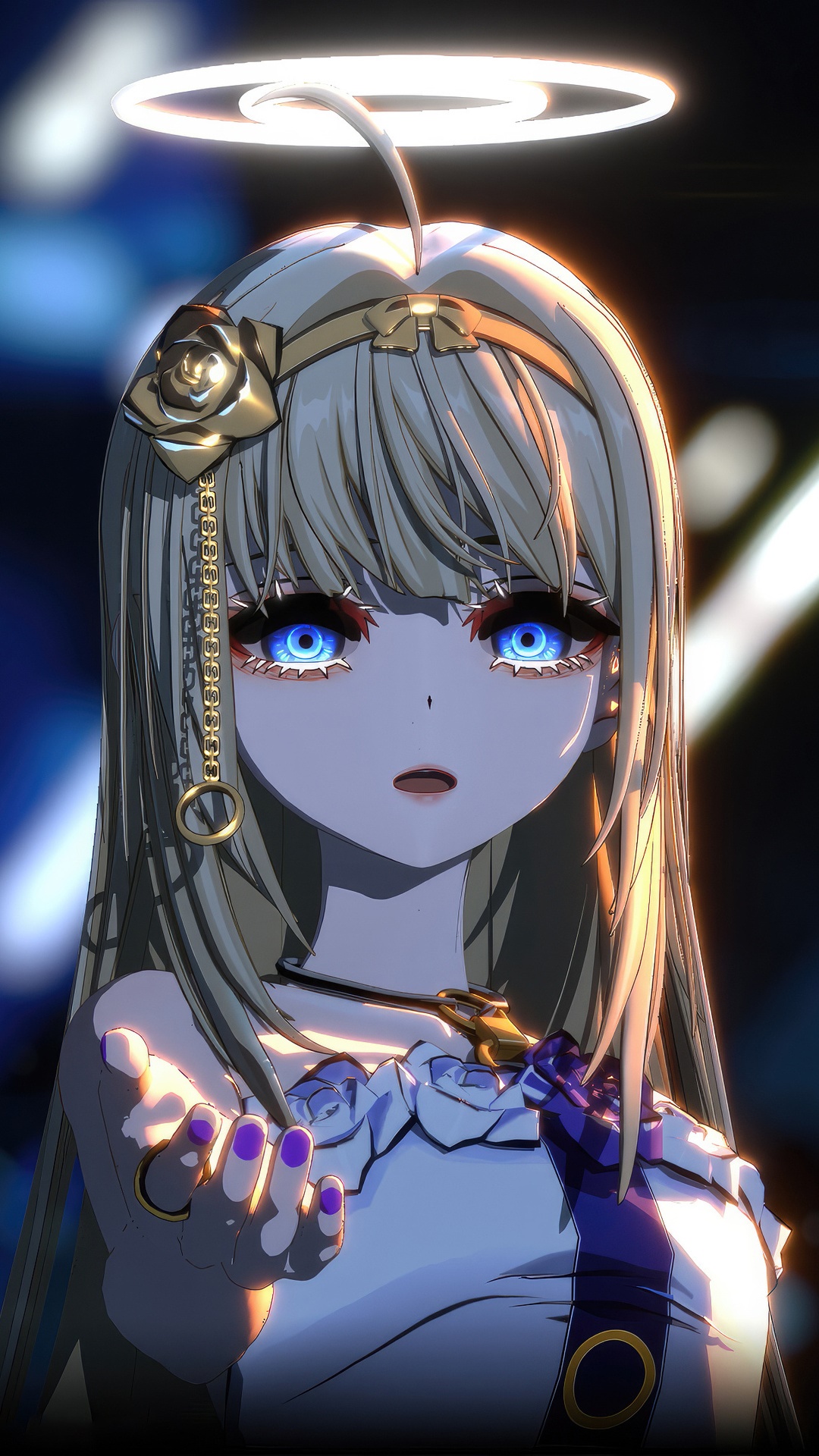 CryMachina anime girl with halo and rose HD Phone Wallpaper