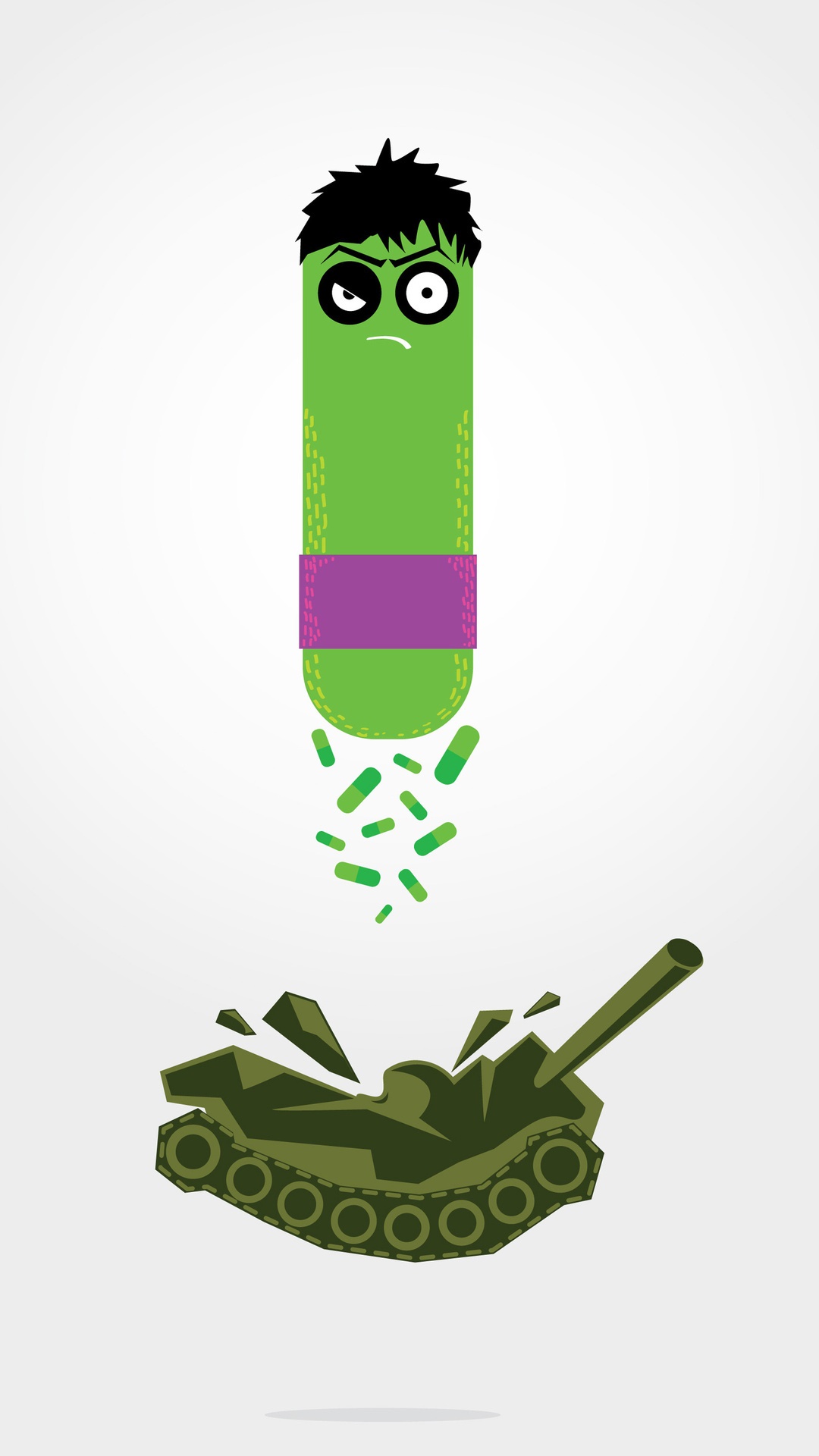 Hulk-like figure dropping pills on a tank HD Phone Wallpaper