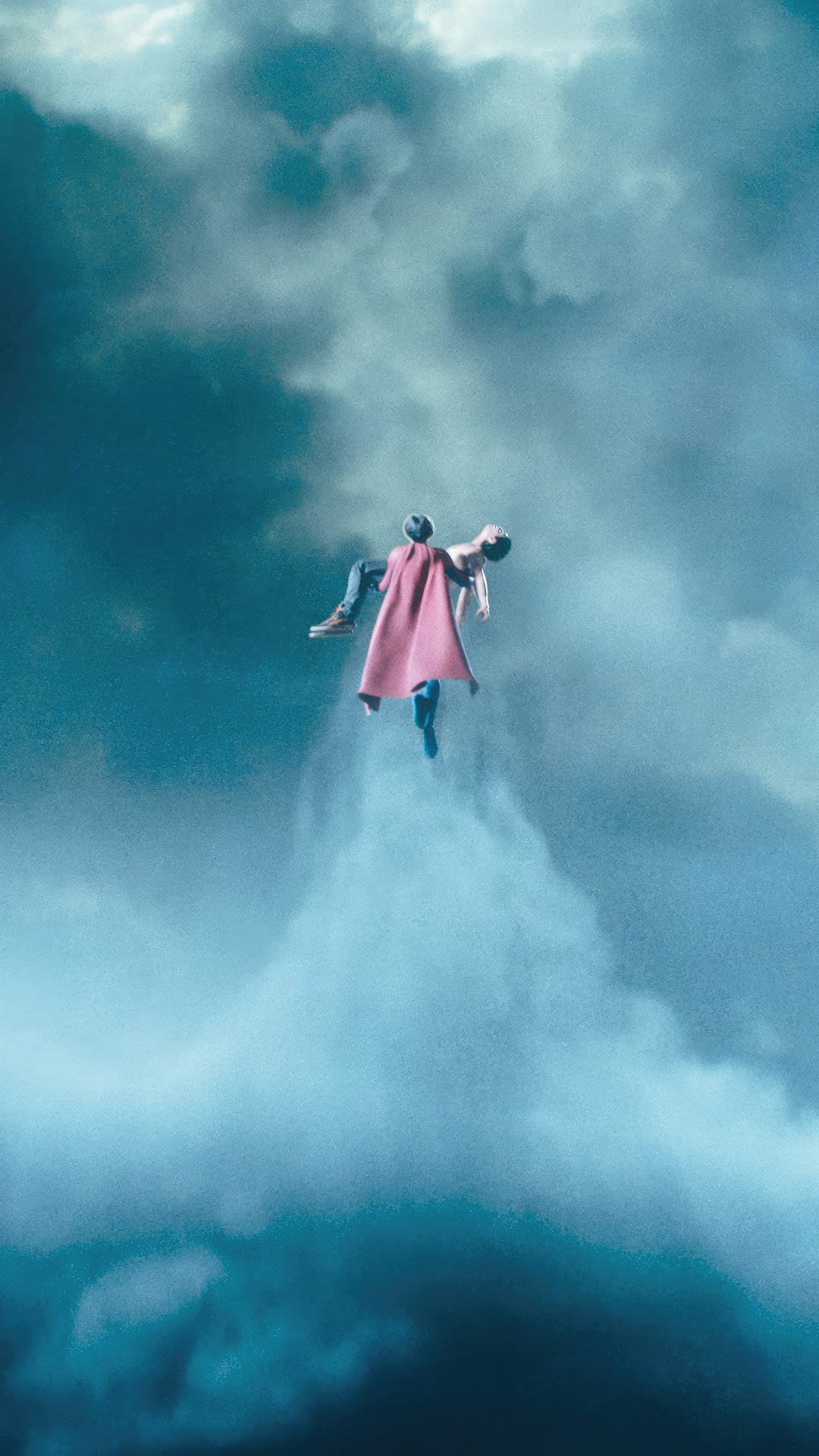 Supergirl carrying a person in the sky HD Phone Wallpaper