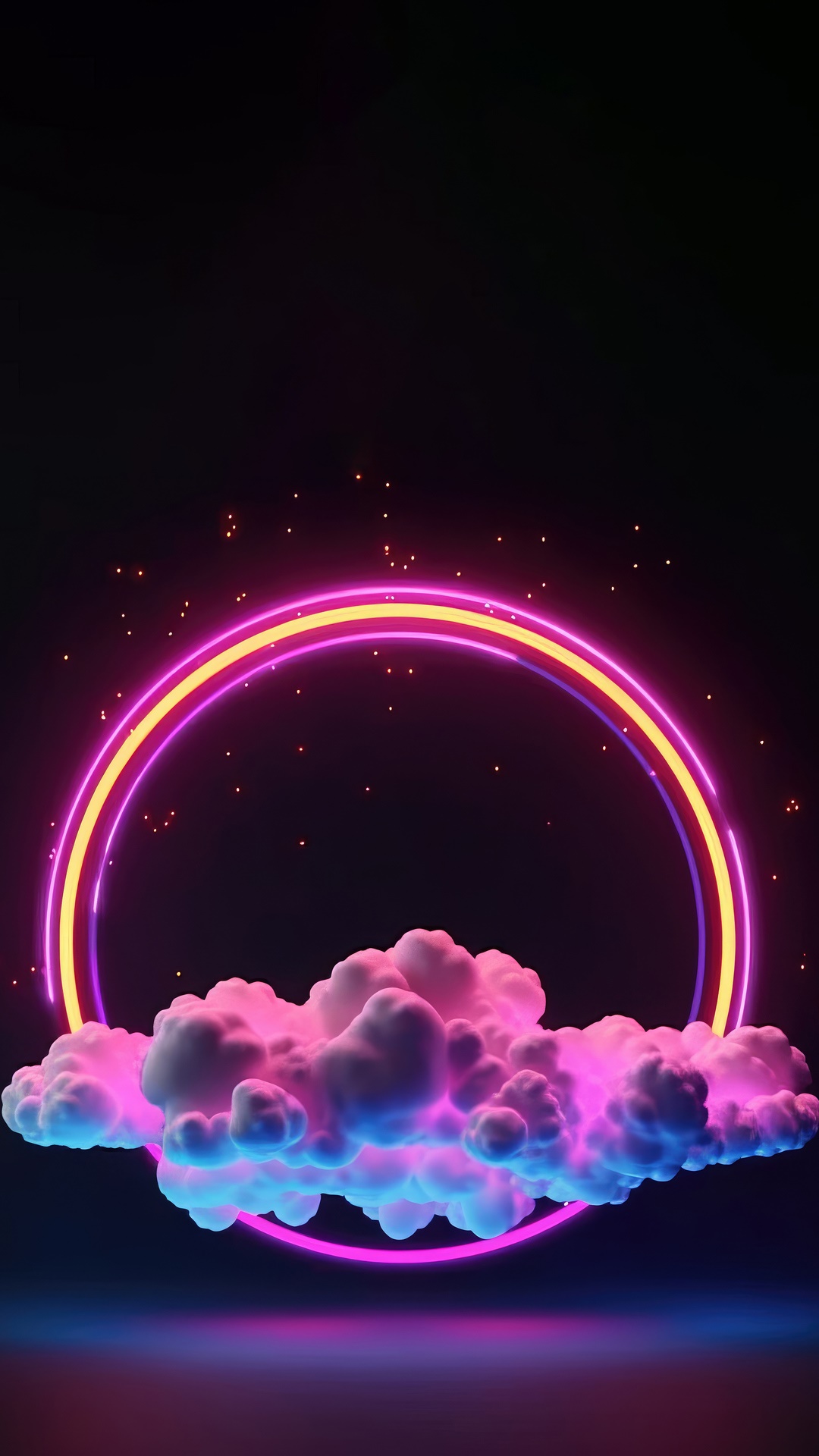 Neon ring with pink and blue clouds HD Phone Wallpaper
