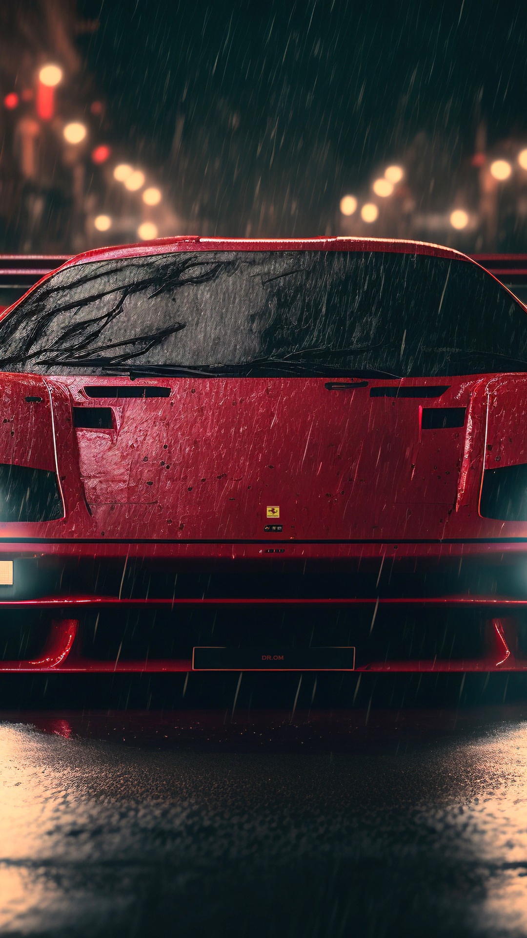 Red Ferrari F40 in the rain HD Phone Wallpaper